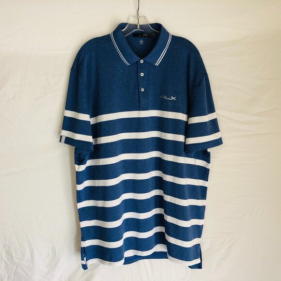 RLX Ralph Lauren  Men's Size XL Blue Striped Polo Golf Shirt - Picture 1 of 6
